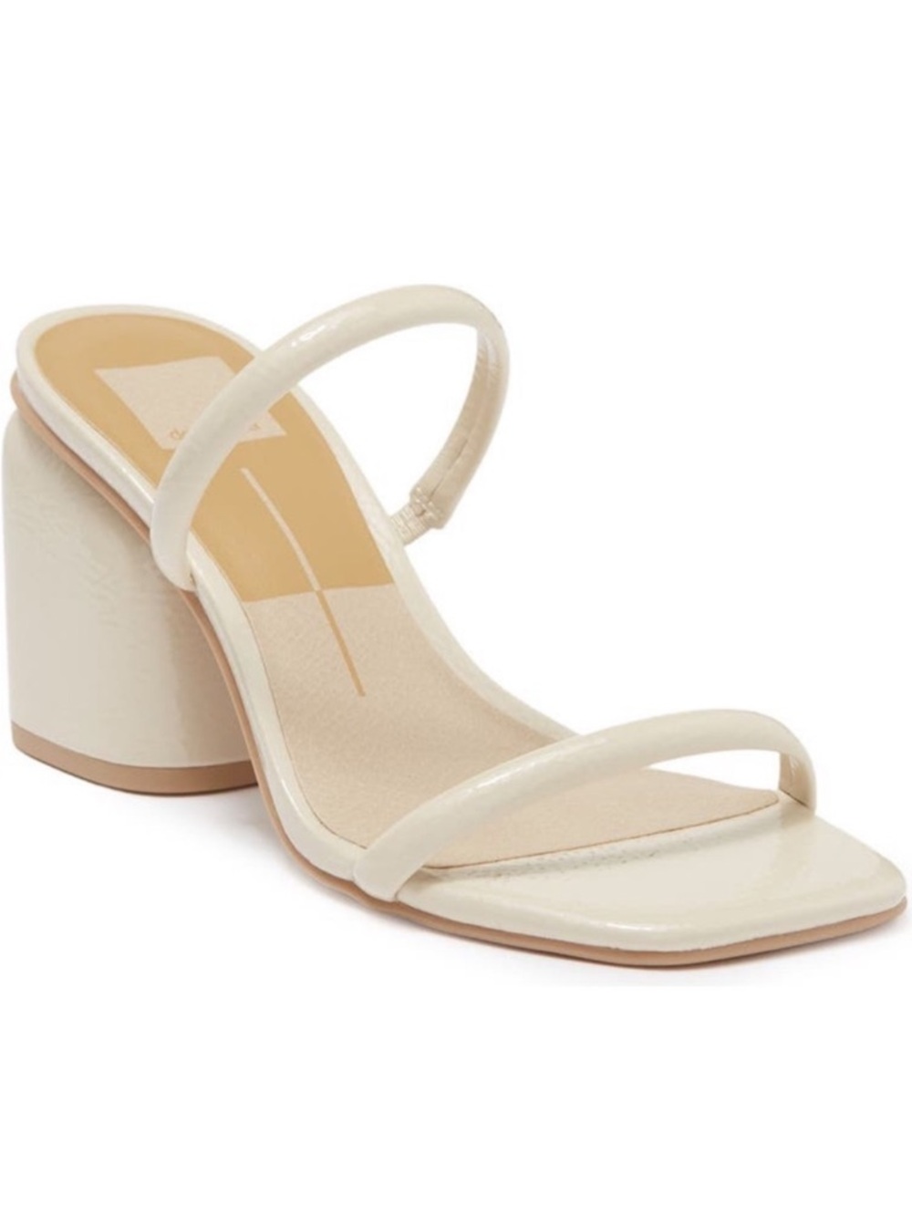 Dolce Vita Cream Patent Square-Toe Strappy Block Heel